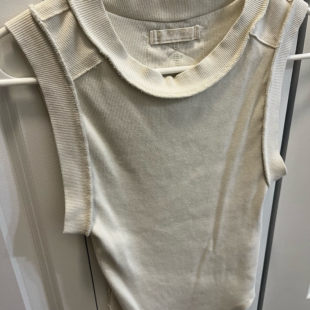 Free People Cream Ribbed Fitted Tank Top